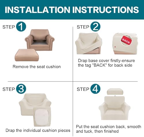 Turquoize 2 Piece Chair Covers Armchair Slipcovers for Living Room Armchair Sofa Cover with Individual Cushion Covers Feature Jacquard Fabric (Chair, Island Fossi)