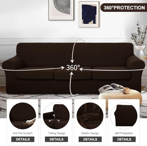 U-NICE HOME 4 Pieces Oversized Stretch Couch Cover Slipcover, Chocolate