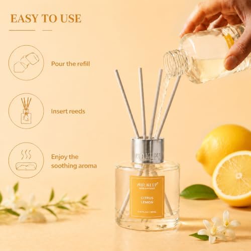 Airkeep Citrus Lemon Reed Diffuser Refill – 6.76 fl oz – Premium Scented Oil for Home Aromatherapy – Long-Lasting Fragrance for Reed Diffusers – Perfect for Bathroom, Bedroom & Home Decor