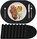 Faux Leather Oval Placemats Set of 8, Black