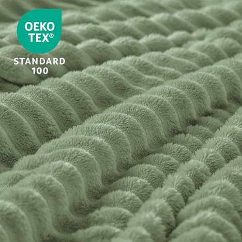 BEDELITE Ribbed Sage Grey Green Fleece Throw Blanket for Couch, 50x60 Inch