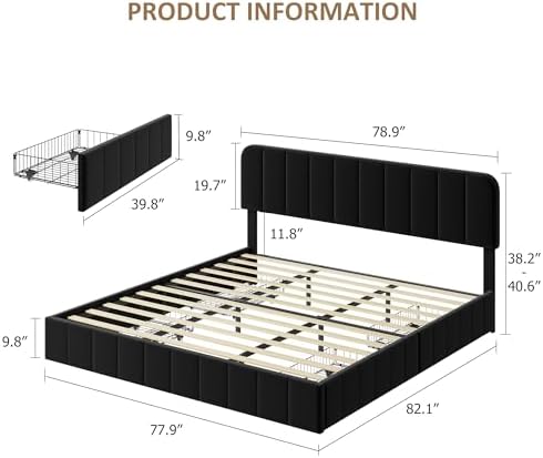 Garvee King Size Velvet Bed Frame with 4 Drawers, Adjustable Headboard