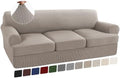 Turquoize 4 Piece T Cushion Sofa Slipcovers Stretch Couch Cover Furniture Covers with 3 Individual T Cushion Covers, Machine Washable (3 Cushion Sofa, Taupe)