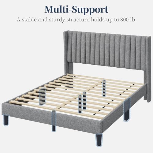 Yaheetech Queen Bed Frame with Headboard,Light Gray Channel-Tufted Platform