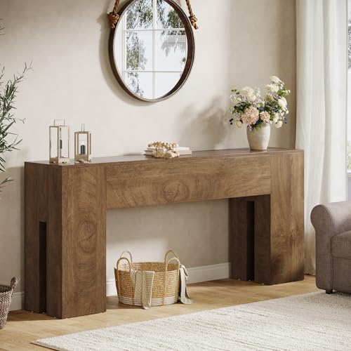Tribesigns 71-Inch Long Console Table for Entryway, Farmhouse Sofa Console Behind Couch, Entry Table for Hallway, Foyer, Living Room, Oak