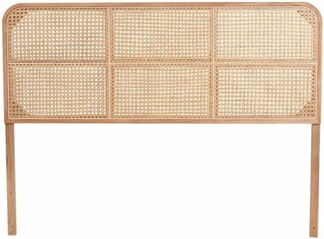 Bali & pari Lainer Modern Bohemian Natural Finished Bayur Wood and Natural Bamboo Queen Size Headboard