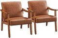 Yaheetech Accent Chairs Set of 2, Mid-Century Armchairs, Light Brown