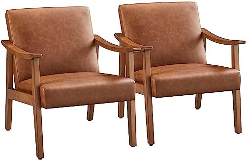 Yaheetech Accent Chairs Set of 2, Mid-Century Armchairs, Light Brown