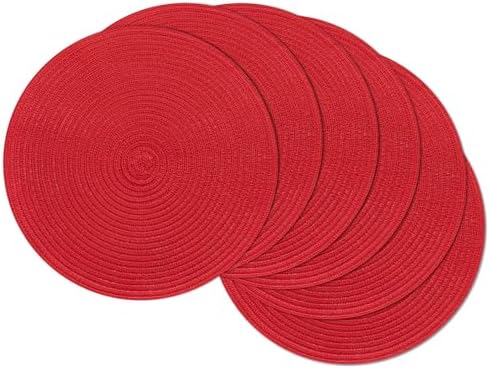 SHACOS 15" Red Round Braided Placemats Set of 6 Washable Fabric Place Mats