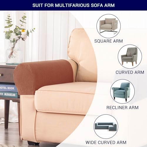 SUBRTEX Stretch Couch Arm Covers Set of 2, Non-Slip Sofa Armrest Slipcovers