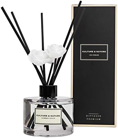 CULTURE & NATURE Reed Diffuser Set 6.7oz (200ml) Summer Peach Scented Diffuser with Sticks Home Fragrance Reed Diffuser for Bathroom Shelf Decor