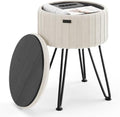 Round Ottoman with Storage, Pleated Velvet Storage Ottoman, Foot Stool Ottomans, Makeup Vanity Stool, Small Ottomans Foot Rest, Modern Vanity Stools for Living Room and Bedroom, Cream