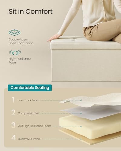 SONGMICS 43.3 Inches Folding Storage Ottoman Bench, Load 660 lb