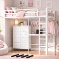 Twin Size Metal Loft Bed with L-Shaped Desk and 8 Storage Drawers,White