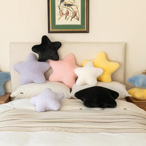 Star Pillow, Decorative Throw Pillow with Plush for Couch, Cute Decor Pillows for Bed, Aesthetic Star Shaped Pillow Fun Cushion for Sofa Living Room (Black, 14.9 Inches)