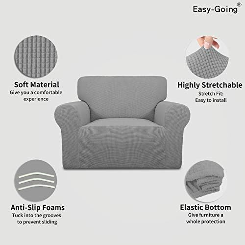 Easy-Going Stretch Oversized Chair Slipcover with Arm Washable Light Gray