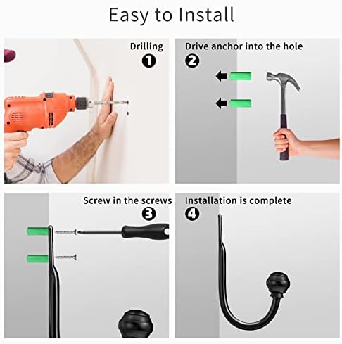 Hion Curtain Holdbacks Black 4pcs, Curtain Tiebacks Wall Mounted Hooks