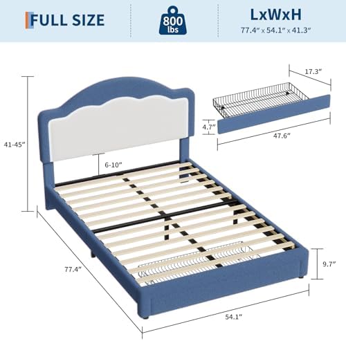 IDEALHOUSE Full Bed Frame with LED Headboard and Under-Bed Drawer, Boucle Fabric Upholstered Platform Bed with LED Light for Kids, Girls, Wooden Slats Support, No Box Spring Needed, Blue