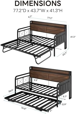 LIKIMIO Twin Daybed with Pop Up Trundle & Charging Station & Storage Shelf