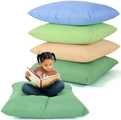 CroBlissful 4 Pcs Extra Large Floor Pillows Kids Classroom, Muted Colors