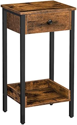 HOOBRO Tall End Table, Industrial Side Table with Drawer and Storage Shelf