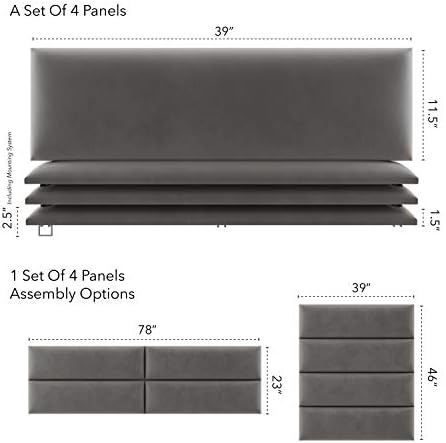 Vänt Wall Mounted Headboard Panels, King/Twin, Velvet Gothic Grey