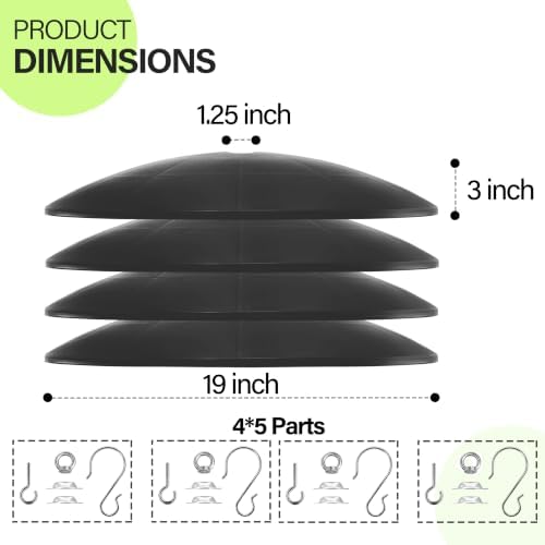 19.25-Inch Extra Large Squirrel Baffle,Hummingbird Feeder Shade Dome Cover, Bird Feeder Rain Guard, Hanging Squirrel Proof for Shepherd's Hook Outdoors (Black) 4 Pack