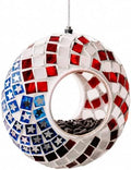Backyard Expressions Hanging Glass Bird Feeder - Patriotic - Fly Through Bird Feeders for Outside, Mosaic Bird Feeder, Round Shape Wild Birdfeeder
