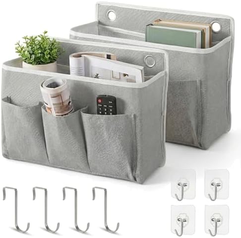 2-Pack Wall Hanging Storage Bag, Over the Door Organizer with Large Mesh Pockets, Hanging Wall Basket Storage for Pantry, Bedroom, Bathroom, Heavy Duty Wall Mounted Storage for Dorm,Closet (Grey)