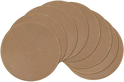 SHACOS Round Braided Placemats Set of 8 Washable 15 inch Round Table Mats Woven Place Mats for Dining Table (Brown, 8)
