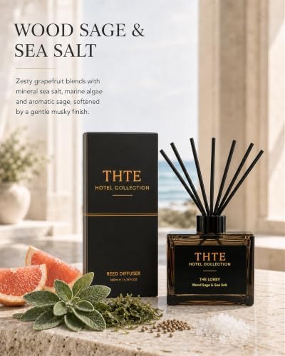 Hotel Reed Diffuser Set, 6.7 fl oz, Sea Salt and Coastal Sage with Grapefruit, Seaweed and Ambrette, Long-Lasting Coastal Home Fragrance for Bedroom, Living Room and Office