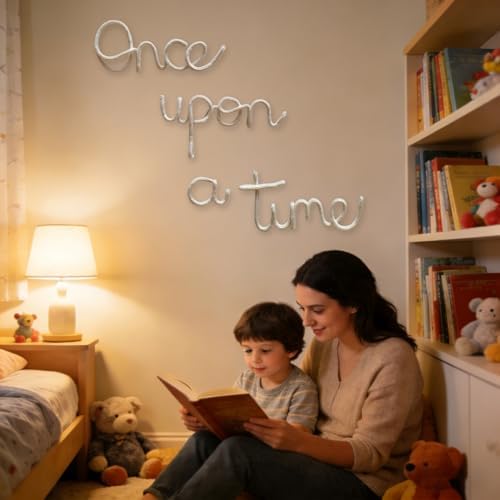 Once Upon A Time Sign Nursery Wall Decor Reading Knitted Wire Word Sign