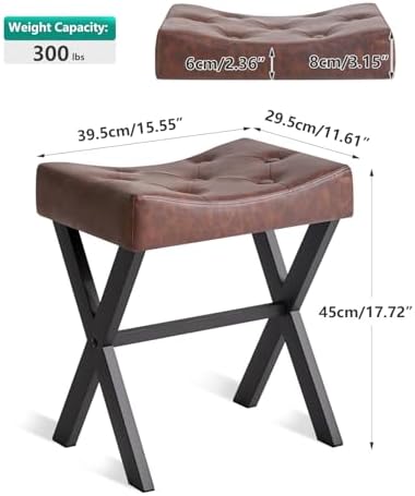 IBUYKE U-Shaped PU Vanity Stool, X-Leg Makeup Chair, Dark Brown WBD019Z