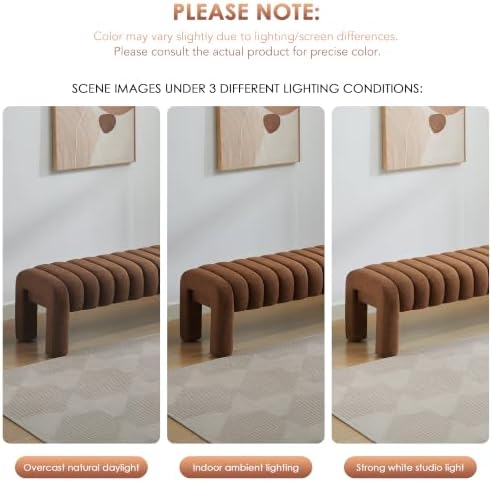 63" Boucle Bed Bench, Upholstered Bench for Bedroom, Rust Brown