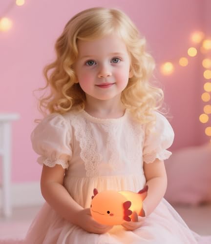 Cute Axolotl Night Light, Squishy Silicone Axolotl LED Night Lamp, Novelty Nursery Nightlight for Kids, Rechargeable Animal Touch Lamp Bedside Lamp 2 Levels Dimmable Room Decor Gifts for Girl Boy Baby