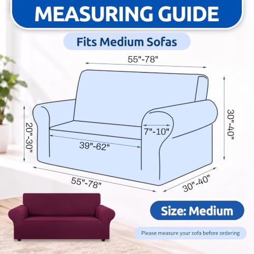 KEKUOU Stretch Loveseat Couch Cover, 2 Cushion Couch Slipcover,Wine
