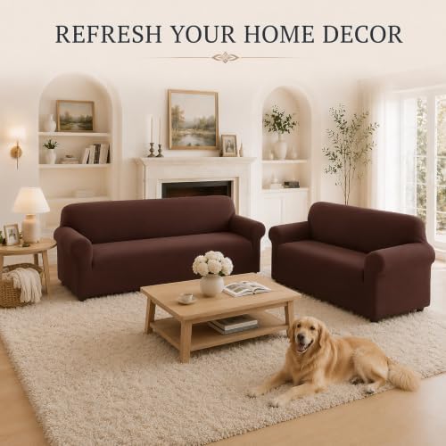 2Pcs Sofa Cover Stretch Soft with Non-Slip Foam and Elastic Bottom