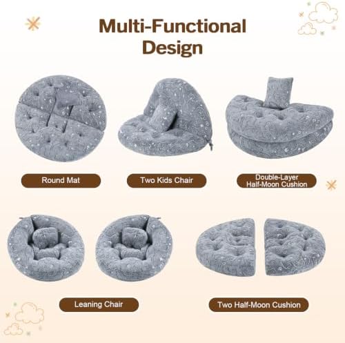 blue page Round Floor Cushions for Kids, 5-in-1 Kids Play Mat 5.9 in Thick