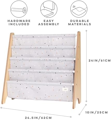 3 Sprouts Recycled Kids Bookshelf, Holds 35 Books, 4-Tier, Terrazzo Gray