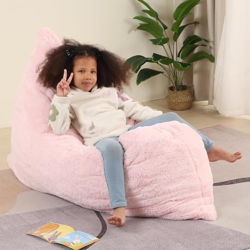 MOMCAYWEX 3-in-1 Kids Bean Bag Chair, Giant Pillow Floor Cushion, 35" x 50" x 10", Pink