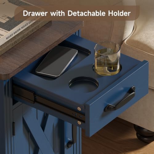 ONBRILL Farmhouse End Table with Charging Station,Blue
