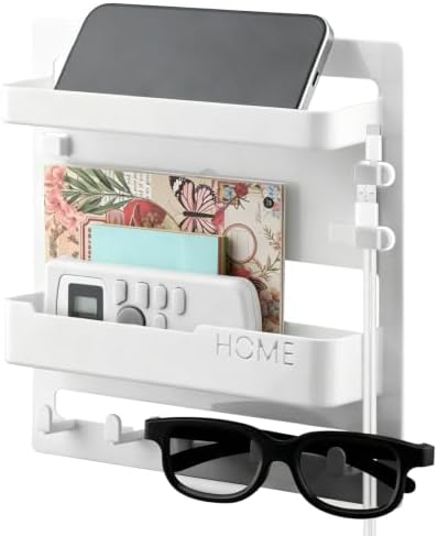 Bedside Wall Shelf, Adhesive Floating Shelves Dorm Decor with 5 Hooks