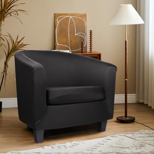 Barrel Chair Covers Slipcover, 2 Piece Black Arm Chair Cover with Chair Cushion Cover, Soft Stretch Club Chair Couch Slipcover with Arms Washable Furniture Protector for Living Room