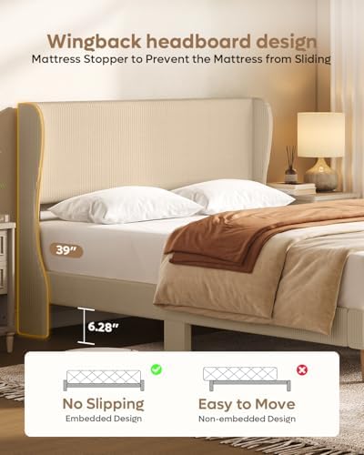 Bestier Queen Bed Frame with Wingback Headboard,Upholstered,Taque