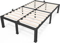 18 inch Queen Size Bed Frame with Wood Slats - 3500lbs Heavy Duty No Box Spring Needed Platform, Mattress Stoppers Double Metal Noise Free Bedframe with Headboard Hole
