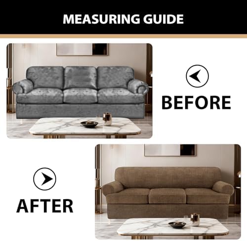 4 Piece T Cushion Sofa Slipcovers Stretch Couch Slip Cover for 3 Cushion Couch Sofa, Machine Washable for Living Room (Chocolate, 3 Cushions)