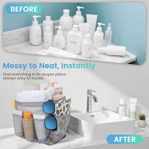 Shower Caddy Portable for College Dorm Room Essentials for Girls with 9 Pockets,Large-Capacity Shower Basket,Quick Dry Toiletry Tote Bag for Women,Outdoor Gym,Travel,Swim,Beach Camping Essentials-Grey