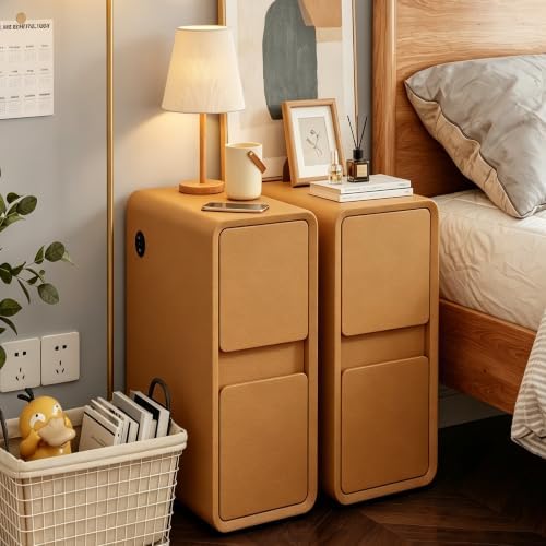 BOSHIRO 8″ Narrow Nightstand, Slim Wooden Bedside Tables Set of 2, Orange
