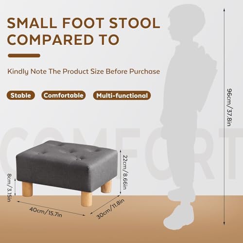 Small Foot Stool Ottoman, Linen Footstool Ottoman Foot Rest for Couch, Rectangle Footstools and Ottomans Small for Living Room, Entryway and Bedroom (Gray)
