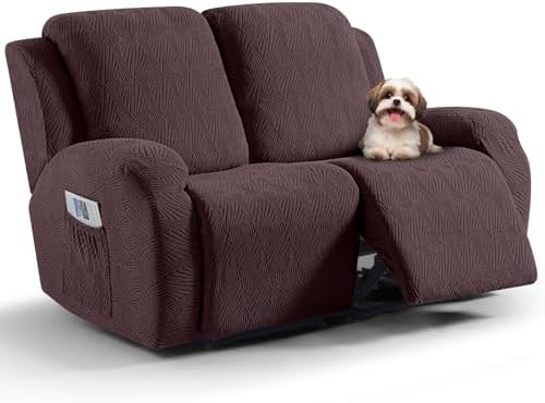 VANSOFY Stretch Recliner Loveseat Cover, 6-Pieces Slipcover, 2 Seat,Dark Coffee
